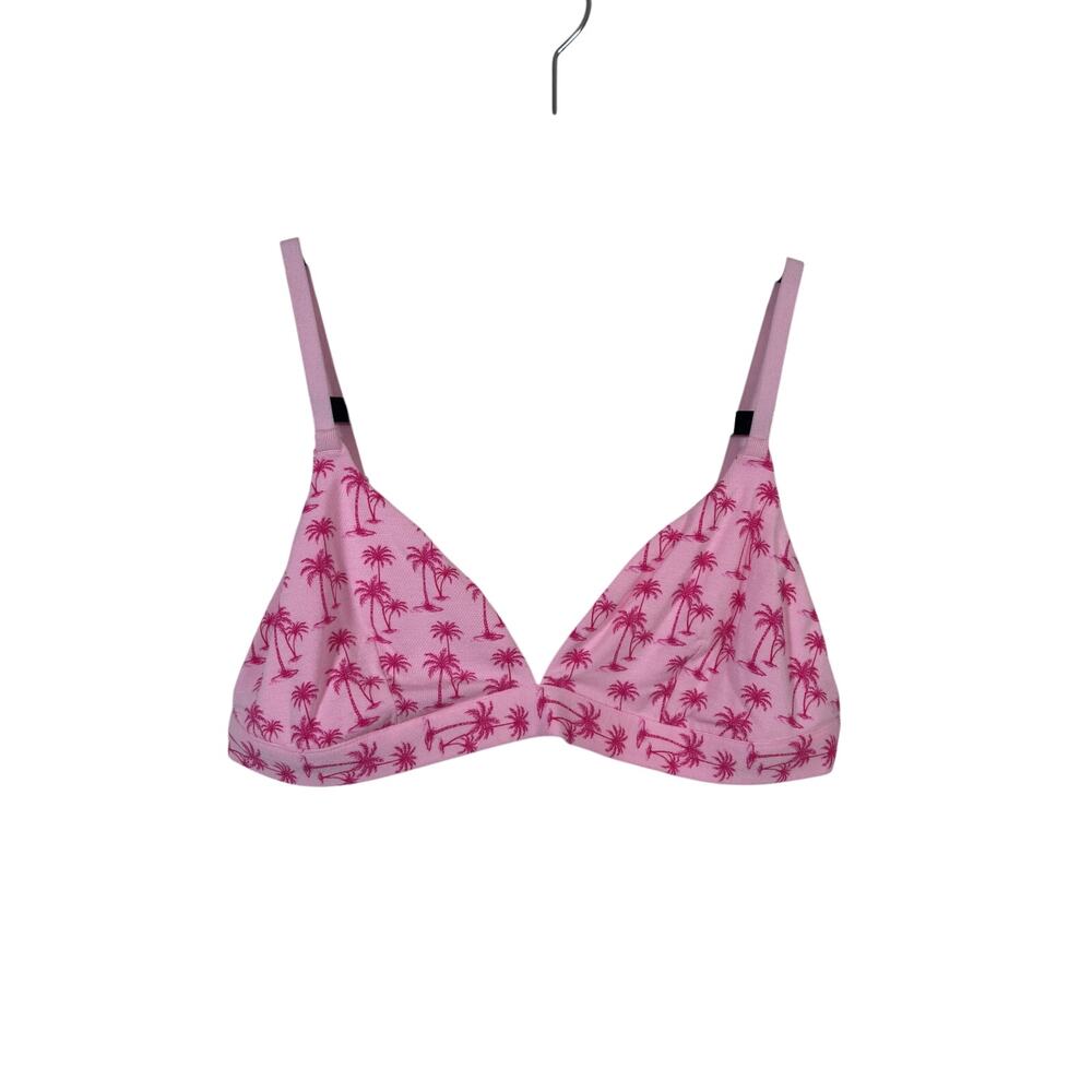 MeUndies FeelFree Triangle Bralette Womens Medium Pink Palm Tree Print